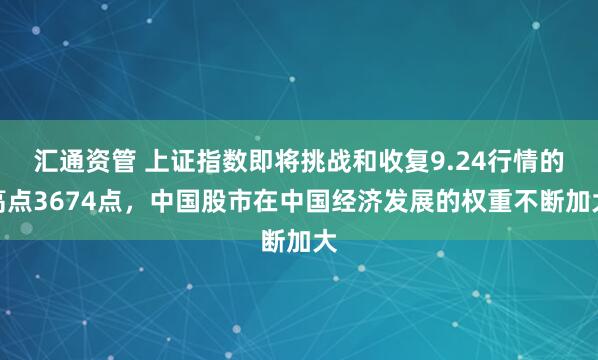 汇通资管 上证指数即将挑战和收复9.24行情的高点3674点，中国股市在中国经济发展的权重不断加大